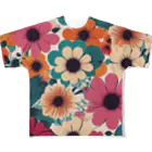 NATSUMAKITSUNEの北欧風　花柄　マリメッコ風 フルグラフィックTシャツ
