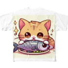 zuuu-の魚を前にドヤ顔にゃんこ☆ All-Over Print T-Shirt