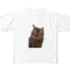 猫ミームグッズの【猫ミーム】叱られる猫 フルグラフィックTシャツ