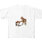 猫ミームグッズの【猫ミーム】叩かれる猫と叩く猫 All-Over Print T-Shirt