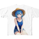 AIオリジナルイラスト　美女男子の華麗なる青髪美少女 フルグラフィックTシャツ