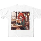 プリンゴブリンの赤毛の読書メガネさん フルグラフィックTシャツ