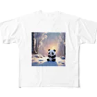 waterpandaの冬景色とパンダ フルグラフィックTシャツ