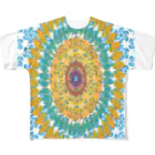 ロブ氏 イラストグッズ！の水辺に浮かぶひまわりの花 All-Over Print T-Shirt