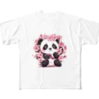 waterpandaの満開桜とパンダ フルグラフィックTシャツ