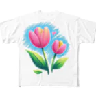 gentle_timeの春の訪れを告げる、やわらかなチューリップの花々 フルグラフィックTシャツ