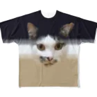 アニマル四字熟語の白と黒ハチワレ猫のねこグッズ　I LOVE CAT`S.  フルグラフィックTシャツ