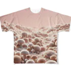 LOVE MUSHROOMのモフモフキノコの草原 All-Over Print T-Shirt