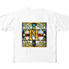 alphabet stained glassのstained glass N All-Over Print T-Shirt