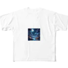 ツキノシタ/ tukinoshitaの夜の月　輝き　街 All-Over Print T-Shirt