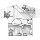 くつろぎ堂☆ネコにゃん☆イヌわんのくつろぎ猫 All-Over Print T-Shirt