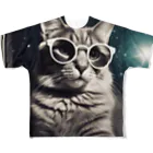 宇宙屋さんの宇宙旅サングラスねこ フルグラフィックTシャツ