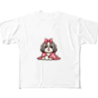 ワンコとにゃんちゃんズの毛布にくるまるシーズー フルグラフィックTシャツ