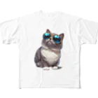 AQUAMETAVERSEのサングラスをかけた、かわいいネコ Marsa 106 フルグラフィックTシャツ