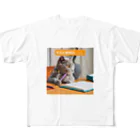 PEGA's shopの【猫ミーム風】勉強する猫 フルグラフィックTシャツ