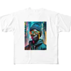 Colorful Canvasのネオンをバックにしているクールな青年 All-Over Print T-Shirt