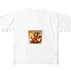 nekodoragonの火噴き猫ドラゴン フルグラフィックTシャツ