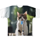 猫君の歯医者さんの歯ブラシ猫 フルグラフィックTシャツ