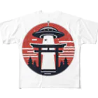 tohateの神社とUFO フルグラフィックTシャツ