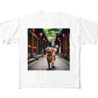 ちびた。ショップの祇園を散歩しているゴールデンレトリーバー フルグラフィックTシャツ