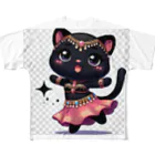 ベリーBellyの黒猫ベリーダンス フルグラフィックTシャツ