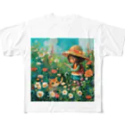 AQUAMETAVERSEのお花畑に囲まれる猫ちゃんと私 アメジスト 2846 All-Over Print T-Shirt