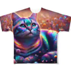 momonekokoの虹色の空を見上げる猫 All-Over Print T-Shirt