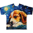 Dog Art Museumの【星降る夜 - ビーグル犬の子犬 No.3】 フルグラフィックTシャツ