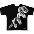 Psylenceの巻き蛇 x 双頭の巻き蛇 モノクロ フルグラフィックTシャツ All-Over Print T-Shirt