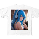 Relaxing Beatsの青い髪の少女 All-Over Print T-Shirt