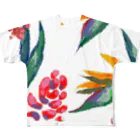新原邦久のカラフルな花 フルグラフィックTシャツ