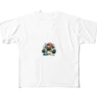 鼻ぺちゃ犬と和猫の筋トレ パグ All-Over Print T-Shirt