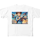 YUIMUNI-ユイム二の空を駆けるかっこいい飛行機模型を手にした子供 All-Over Print T-Shirt