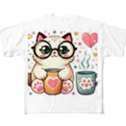 にこにこ雑貨店のかわいい猫柄イラスト All-Over Print T-Shirt