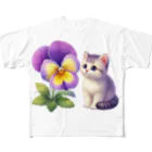 Y m @Y's shopの猫とパンジー フルグラフィックTシャツ