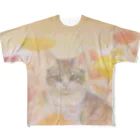 やさしい世界の子猫と花 フルグラフィックTシャツ