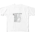 猫集めの爽やかな女性が描かれた線画 All-Over Print T-Shirt