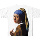 ZOO HOUSEの (真珠の耳飾りの少女) Girl with a Pearl Earring and a Middle Finger フルグラフィックTシャツ