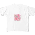 ペコりんショップのピンクフラワーバタフライ フルグラフィックTシャツ