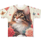 Y m @Y's shopの猫と薔薇 フルグラフィックTシャツ