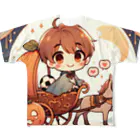 bottaの可愛い、かぼちゃの馬車、ラブリー フルグラフィックTシャツ