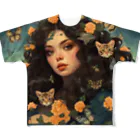 AQUAMETAVERSEの花と女と猫　なでしこ1478 フルグラフィックTシャツ