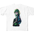 DRILLERのサイバーパンク　緑髪 All-Over Print T-Shirt