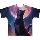 おかづあいのねこちゅうしんの暁月夜のハチワレ猫 フルグラフィックTシャツ