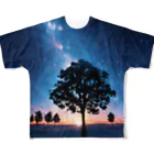 猫との風景の風景_星空と木 フルグラフィックTシャツ