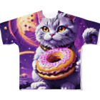 メロンパン猫の土星でドーナツ食べたい フルグラフィックTシャツ