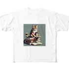 三毛猫shopの本を読む猫 フルグラフィックTシャツ