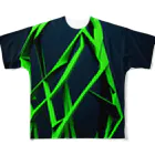 Equinoxのストリートテイスト、黒地に蛍光グリーンのストリート風メリハリパターン フルグラフィックTシャツ