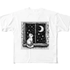 キキの夜空を眺める白猫 All-Over Print T-Shirt