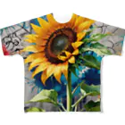 LOGOstylesのグラフィティが描かれた壁に映えるヒマワリ All-Over Print T-Shirt